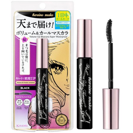 Achieve bold, voluminous lashes that last all day with KISSME Heroine Make Volume Up Mascara Super Waterproof 01 Black.