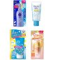 4 type of Japanese sunscreens, different brand Biore, KIssme, Nivea Rohto with moisturizing hydrating and water essence