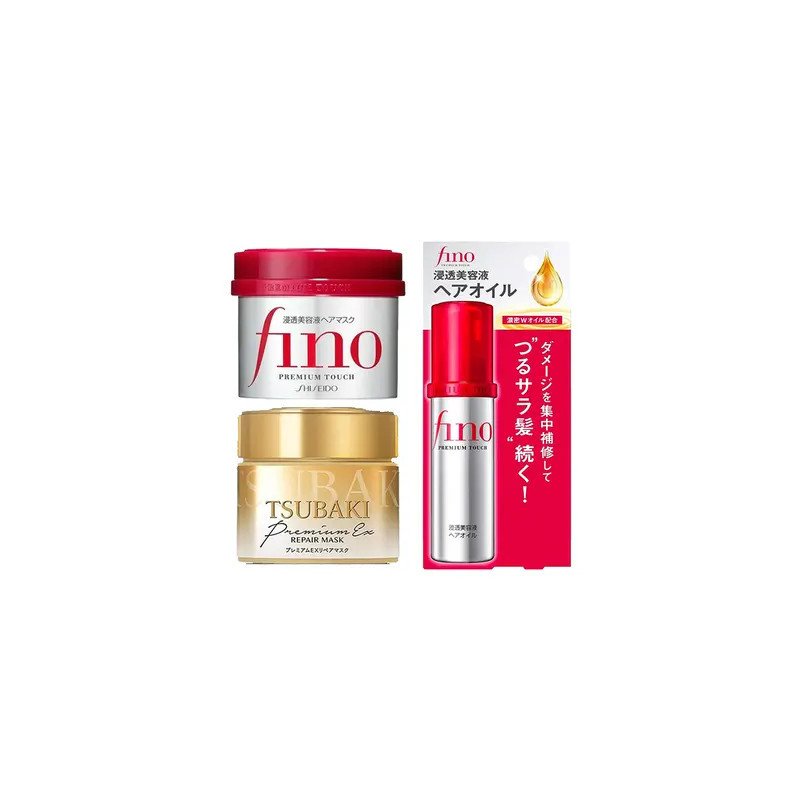 Bundle set fino Premium hair mask 230ml +Tsubaki hair repair 180ml + Fino Shiseido essnce Hair Oil 70ml Bundle set fino Premium hair mask 230ml +Tsubaki hair repair 180ml + Fino Shiseido essnce Hair Oil 70ml